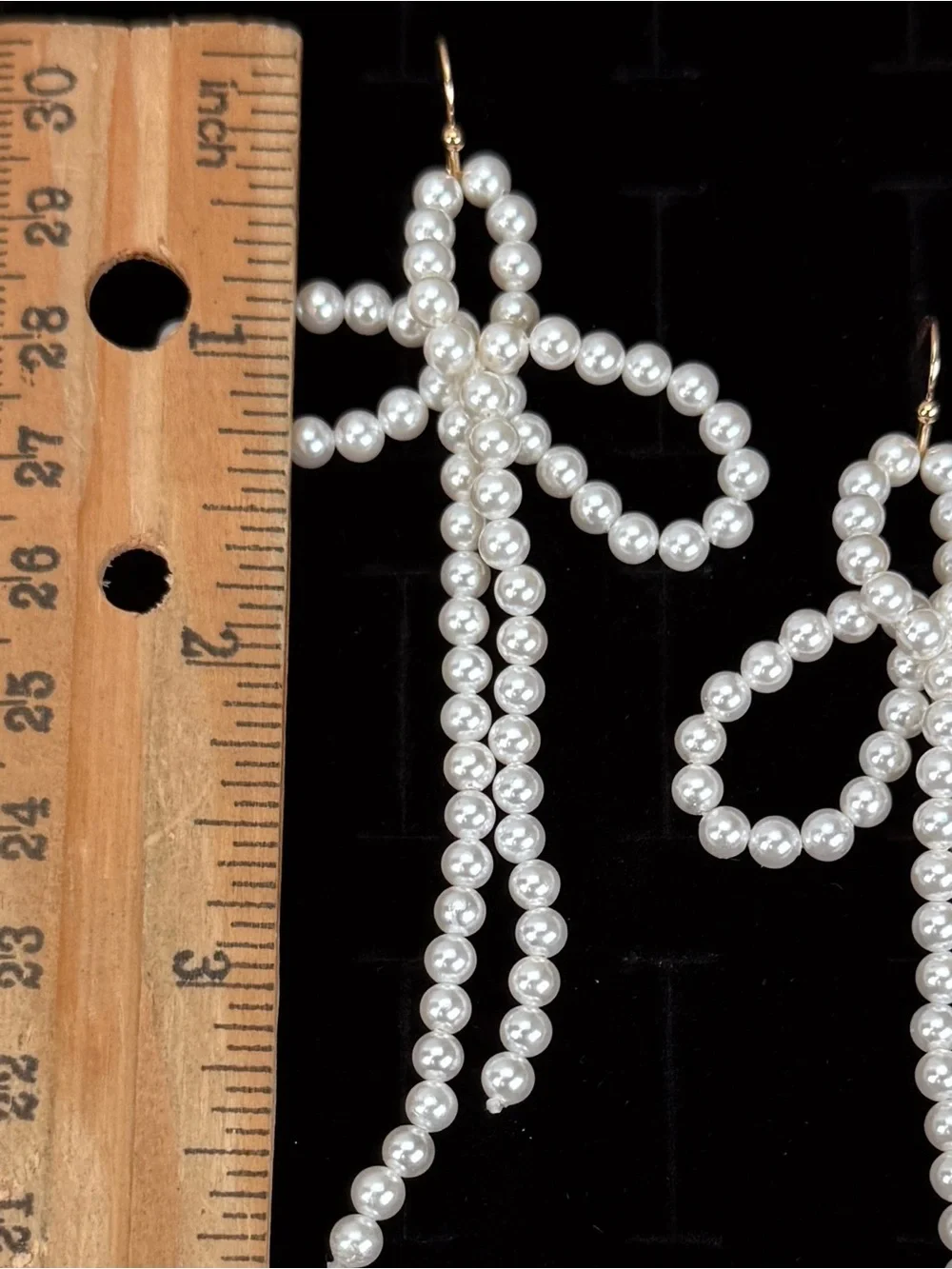 Elegant Faux Pearl Bow Dangle Pierced Earrings